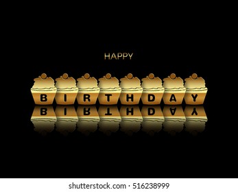 Illustration of happy birthday with beautiful cupcakes.