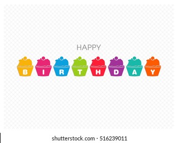 Illustration of happy birthday with beautiful cupcakes.