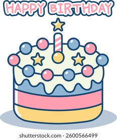 Illustration of a Happy Birthday Cake with a Candle 
