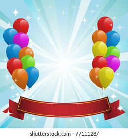 Illustration for happy birthday card with balloons. Vector.