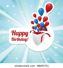 Illustration for happy birthday card with balloons. Vector.