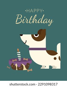 Illustration Happy Birthday with Dog and Cake