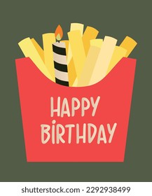  Illustration Happy Birthday French Fries with Candle