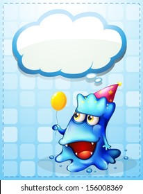 Illustration of a happy blue monster with an empty cloud callout