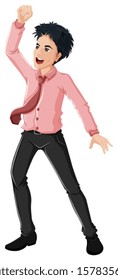 Illustration of a happy boy dancing on a white background