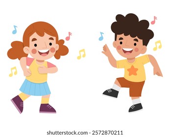 Illustration of a happy boy and girl dancing