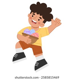 Illustration of happy boy holding easter eggs
