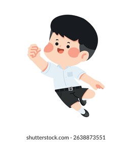 Illustration of Happy Boy Jumping in School Uniform student