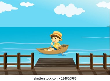 Illustration of a happy boy riding in a boat