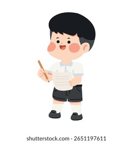 Illustration of a Happy Boy Writing on Paper student