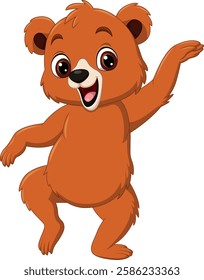 Illustration of a happy brown bear cartoon dancing