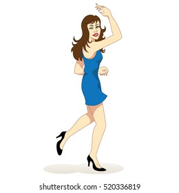 Illustration of a happy brunette girl dancing happily. Ideal for institutional and educational material