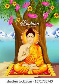 illustration of Happy Buddha Purnima Vesak Lord Buddha in meditation 