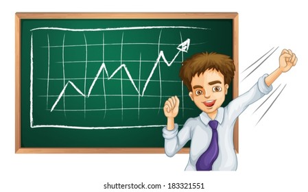 Illustration of a happy businessman in front of the board on a white background
