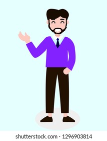 Illustration Happy Businessman Presenting Something on white Background Vector. Gesture in the businessman's description. - Vector