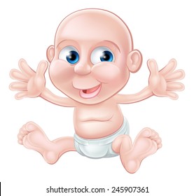 An illustration of a happy cartoon baby waving with both hands