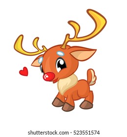 Illustration happy cartoon Christmas red nose Reindeer Rudolph  Vector character