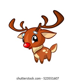 Illustration happy cartoon Christmas red nose  Reindeer Rudolph   Vector character