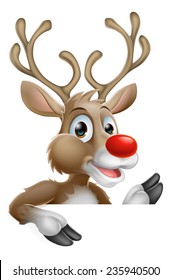 An illustration of a happy cartoon Christmas Reindeer