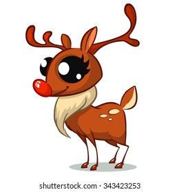 Illustration of a happy cartoon Christmas Reindeer Rudolph. Vector character