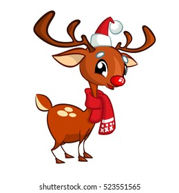 Illustration of a happy cartoon Christmas Reindeer Rudolph with scarf. Vector character