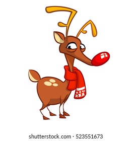 Illustration of a happy cartoon Christmas Reindeer with scarf. Vector character