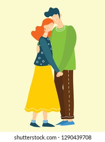 Illustration with happy cartoon couple in love. Happy lovers on date, hugging, dancing. Collection of couple silhouettes icons.Vector illustration isolated on light background