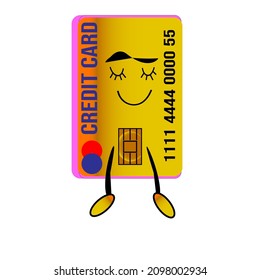 Illustration of a happy cartoon and a funny credit card icon character, comics and cartoon.