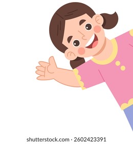 Illustration of Happy Cartoon Girl Waving