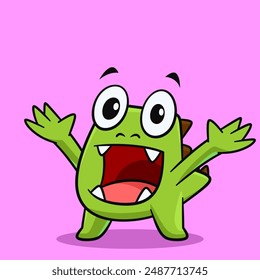 Illustration of a Happy Cartoon Monster Raising His Hands