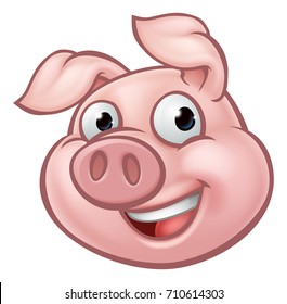 An illustration of a happy cartoon pig character mascot