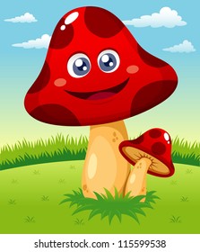 illustration of Happy cartoon red mushroom vector