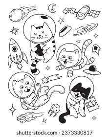 Illustration happy cats in space  doodle, cats doodle