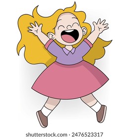 illustration of a happy celebration activity, a girl is jumping happily to welcome a birthday surprise