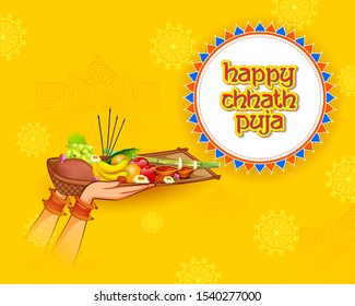 illustration of Happy Chhath Puja Holiday background for Sun festival of India