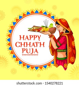 illustration of Happy Chhath Puja Holiday background for Sun festival of India
