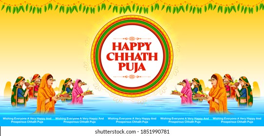 illustration of Happy Chhath Puja Holiday background for Sun festival of India