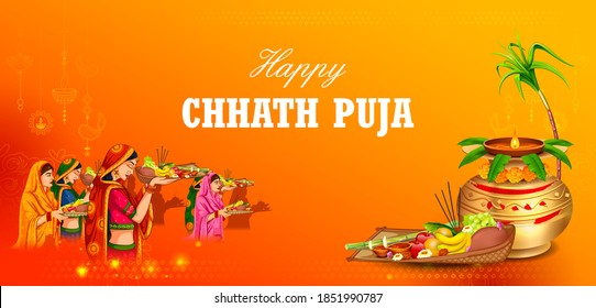 Illustration Happy Chhath Puja Holiday Background Stock Vector (Royalty ...