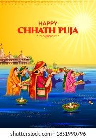 Illustration von Happy Chhath Puja Holiday Hintergrund für das Sun Festival von Indien