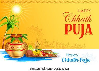 ilustração do fundo feliz Chhath Puja Holiday para o festival de sol da Índia