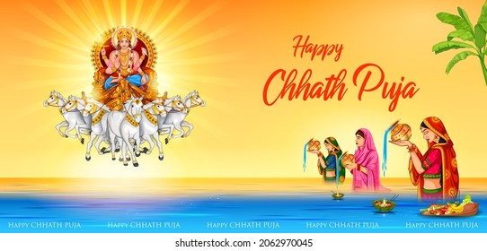 ilustración de la celebración de Happy Chhath Puja en el festival Sun de la India