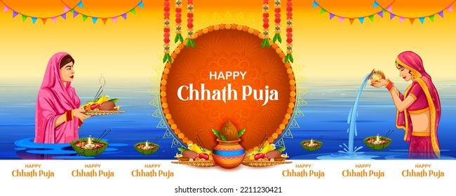 illustration of Happy Chhath Puja Holiday background for Sun festival of India