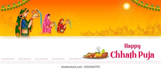 illustration of Happy Chhath Puja Holiday background for Sun festival of India