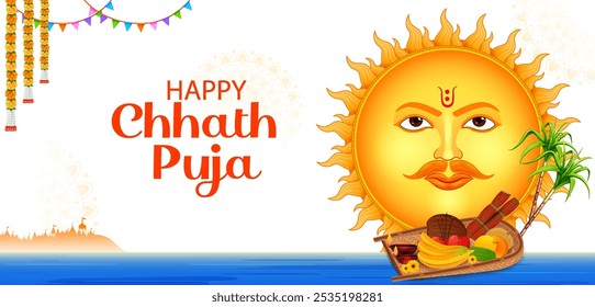 ilustração do fundo feliz Chhath Puja Holiday para o festival de sol da Índia