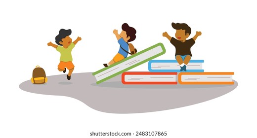 illustration of a happy child playing with his friends