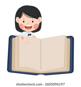 Illustration of Happy Child Reading a Book cartoon
