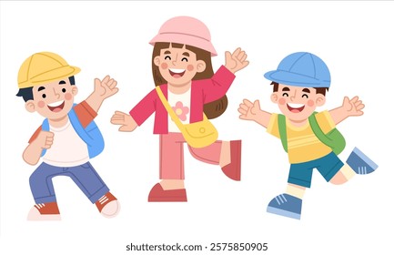 Illustration of happy children on a class trip