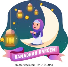 Illustration of happy children welcoming the month of Ramadan