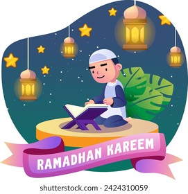 Illustration of happy children welcoming the month of Ramadan