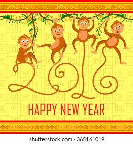 illustration of Happy Chinese New Monkey Year 2016 celebration background